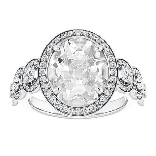 Women Halo Ring Oval Old Mine Cut Natural Diamond Prong Set 12.50 Carats