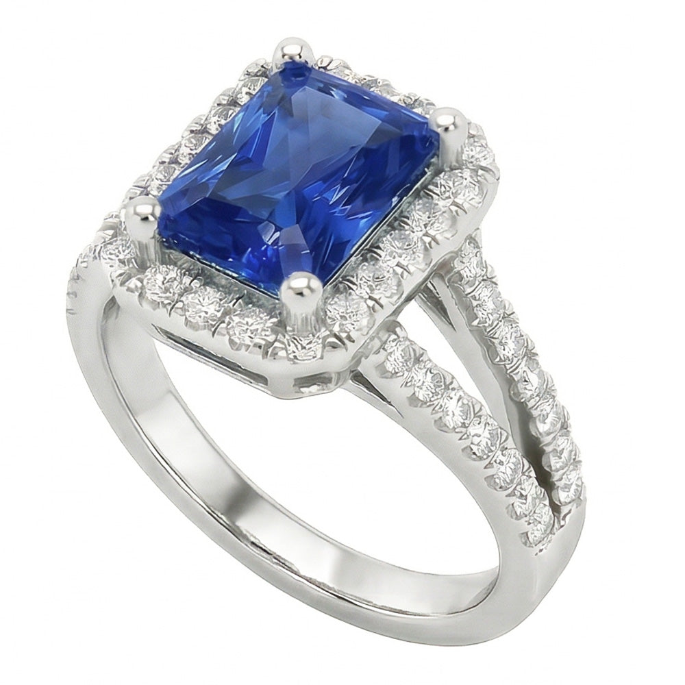 natural round sapphire 3.50ct ring top view