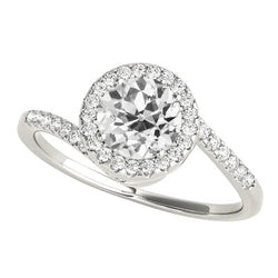 Women Halo Ring Round Old Miner Real Natural Earth Mined Diamond Twisted Style 3.75 Carats