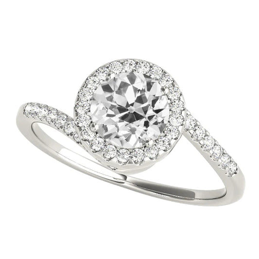 Women Halo Ring Round Real Old Miner Diamond Twisted Style 3.75 Carats