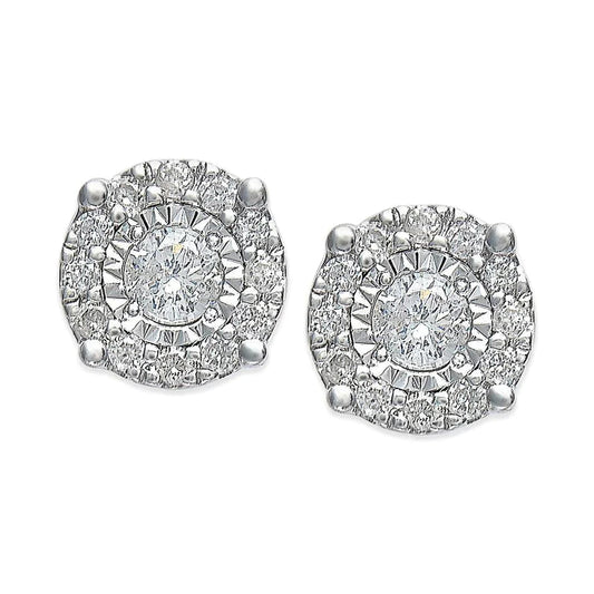 Women Halo Stud Earrings 2.70 Ct Round Real Diamond Cut Mounting