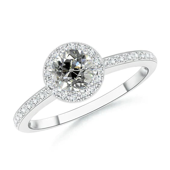 Women Halo Wedding Ring Old Cut Round Real Diamond 2.50 Carats