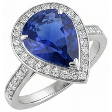 Women Halo Wedding Ring Pear Blue Sapphire & Natural Earth Mined DIAMOND ( NOT LAB GROWN )s 4.50 Carats