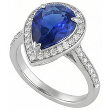 Women Halo Wedding Ring Pear Blue Sapphire & Natural Earth Mined DIAMOND ( NOT LAB GROWN )s 4.50 Carats