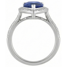 Women Halo Wedding Ring Pear Blue Sapphire & Natural Earth Mined DIAMOND ( NOT LAB GROWN )s 4.50 Carats