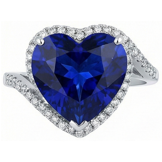 Women Heart Gemstone Ceylon Sapphire Ring 6 Carats Twisted Style