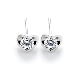 Women Heart Shaped Studs Earrings 2 Ct Round Cut Real Diamonds White Gold