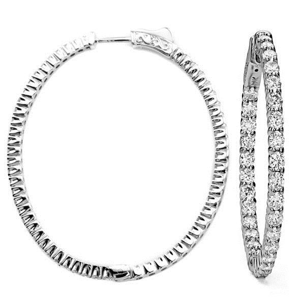 Women Hoop Earrings 3.80 Carats Round Cut Natural Diamonds White Gold 14K