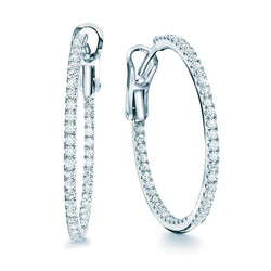 Women Hoop Earrings 4 Carats Prong Set Real Diamonds White Gold 14K