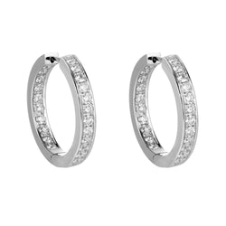 Women Hoop Earrings 4.30 Carats Round Cut Natural Diamonds White Gold 14K