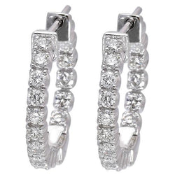 Women Hoop Earrings 4.80 Carats Round Cut Genuine Diamonds 14K White Gold