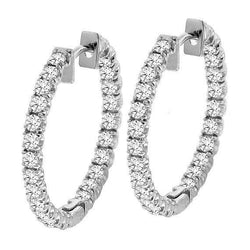 Women Hoop Earrings 4.80 Carats Round Cut Genuine Diamonds White Gold 14K