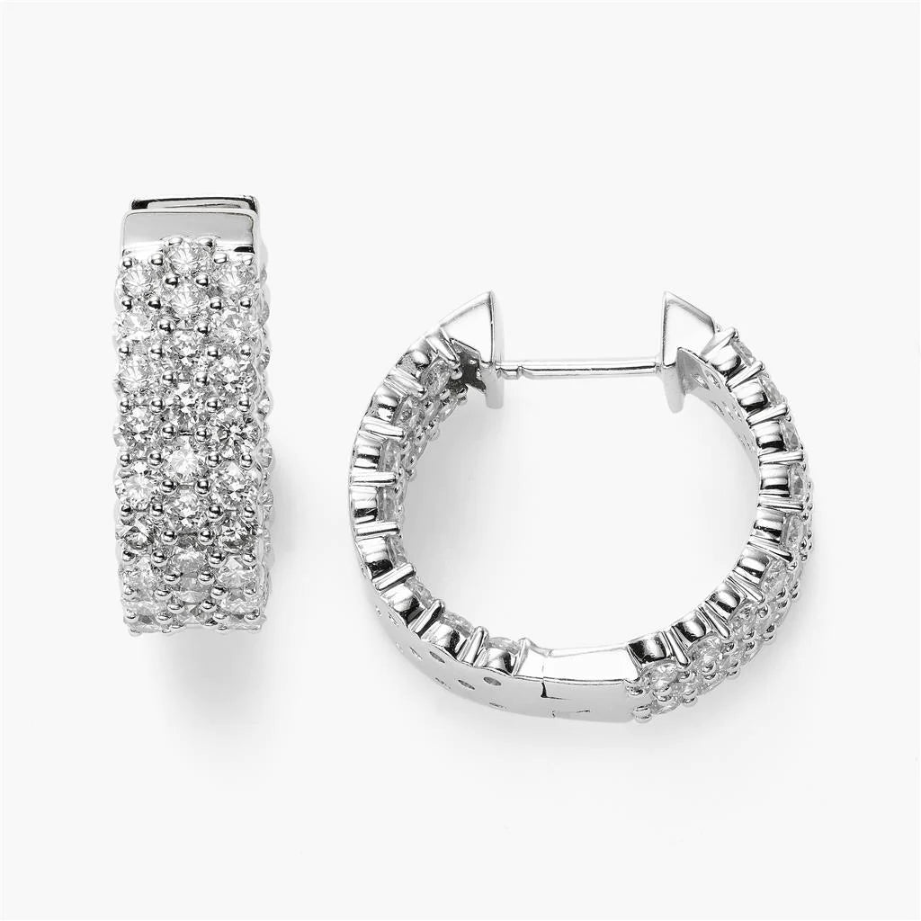 Women Hoop Earrings 5.10 Carats Round Cut Genuine Diamonds 14K White Gold