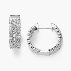 Women Hoop Earrings 5.10 Carats Round Cut Genuine Diamonds 14K White Gold