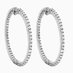 Women Hoop Earrings Genuine 4.60 Carats Round Cut Diamonds Gold White 14K