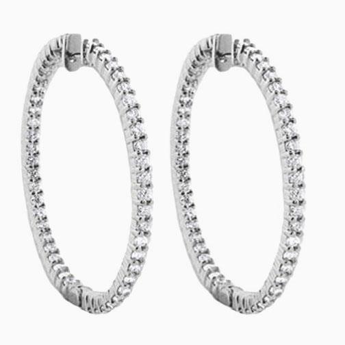 Women Hoop Earrings Genuine 4.60 Carats Round Cut Diamonds Gold White 14K