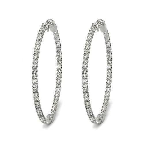 Women Hoop Earrings Prong Set 5.50 Carats Real Diamonds Gold White 14K