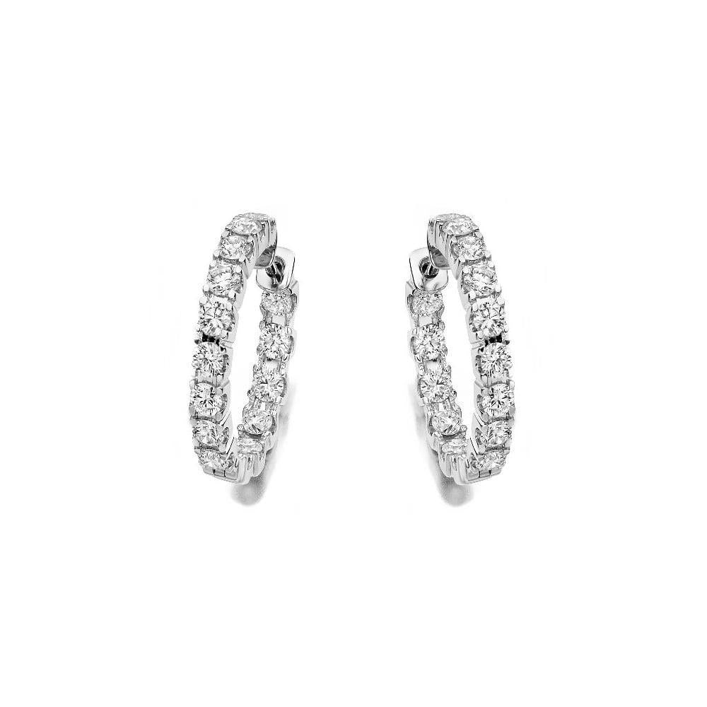 Women Hoop Earrings Prong Set 6.30 Carats Real Diamonds White Gold 14K