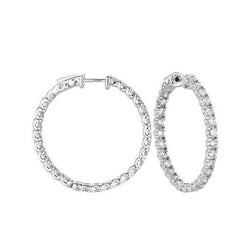 Women Hoop Earrings Round Cut 2.80 Carats Real Diamonds White Gold 14K