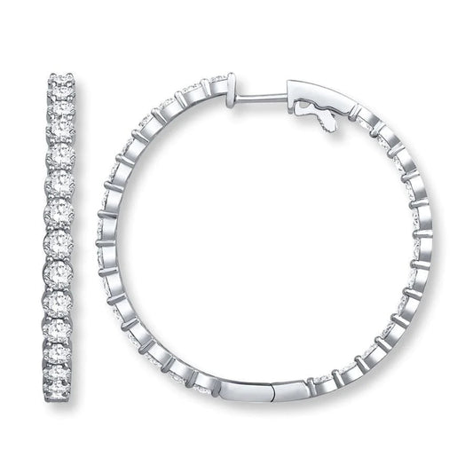 Women Hoop Earrings Round Cut 3.20 Carats Real Diamonds White Gold 14K