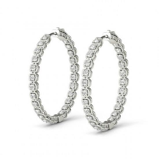 Women Hoop Earrings Round Cut 5 Carats Real Natural Earth Mined Diamonds White Gold 14K