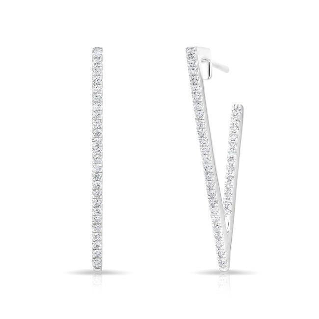 Women Hoop Earrings Round Cut Genuine 3.00 Carats Diamonds 14K White Gold