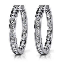 Women Hoop Earrings White Gold 3.40 Ct Sparkling Round Cut Genuine Diamonds