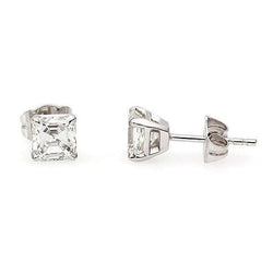 Women Jewelry Asscher Real Diamond Stud Earring 1.30 Carats 14K White Gold