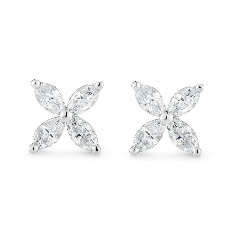 Women Marquise Real Diamond Stud Earring 2.40 Carats White Gold Jewelry