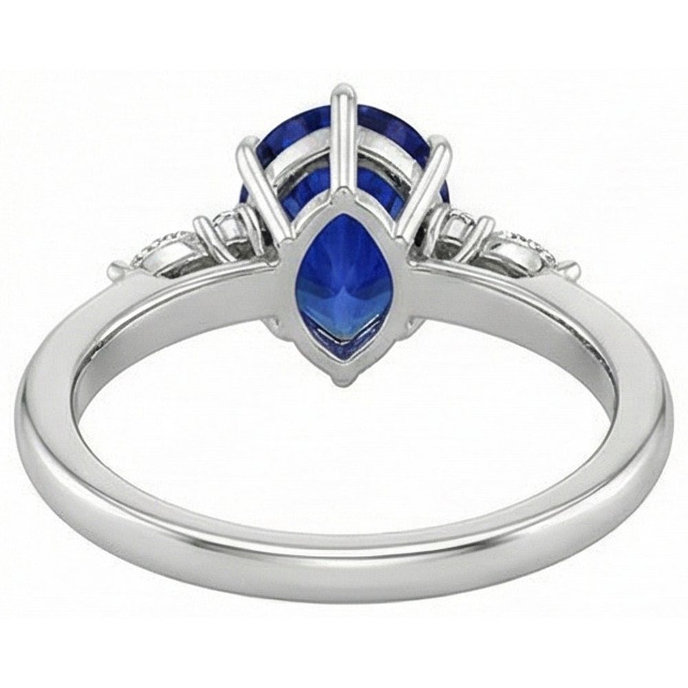 Women Natural Earth Mined Diamond Anniversary Ring Pear Cut Blue Sapphire Center 5 Carats