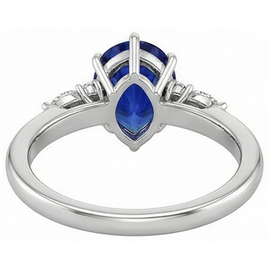 Women Natural Earth Mined Diamond Anniversary Ring Pear Cut Blue Sapphire Center 5 Carats