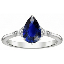 Women Natural Earth Mined Diamond Anniversary Ring Pear Cut Blue Sapphire Center 5 Carats