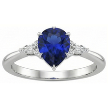 Women Natural Earth Mined Diamond Anniversary Ring Pear Cut Blue Sapphire Center 5 Carats