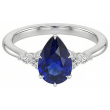 Women Natural Earth Mined Diamond Anniversary Ring Pear Cut Blue Sapphire Center 5 Carats