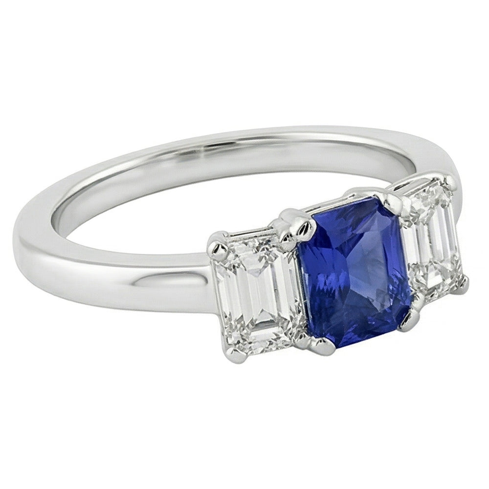 natural radiant sapphire 1.50ct ring top view