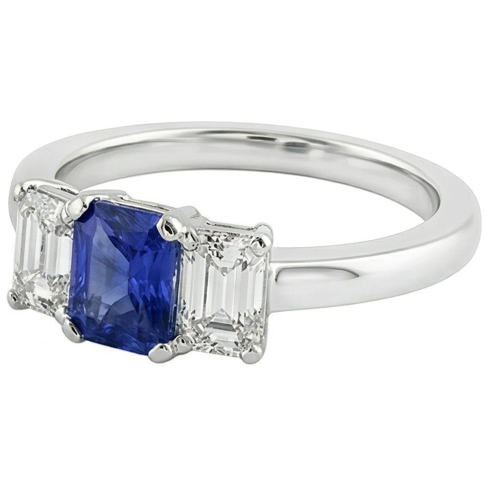 natural radiant sapphire 1.50ct ring profile view