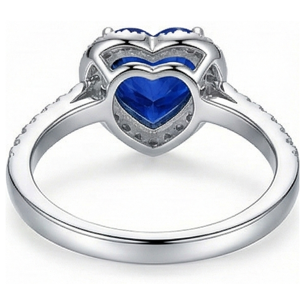 Women Natural Earth Mined Diamond Halo Heart Shaped Ring Blue Sapphire 4 Carats