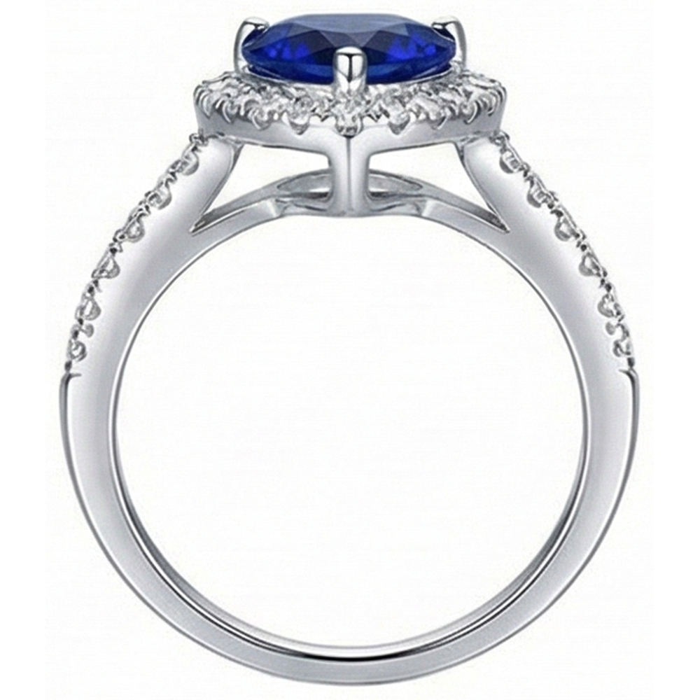 Women Natural Earth Mined Diamond Halo Heart Shaped Ring Blue Sapphire 4 Carats