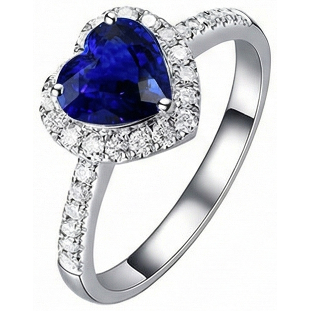 Women Natural Earth Mined Diamond Halo Heart Shaped Ring Blue Sapphire 4 Carats