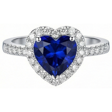 Women Natural Earth Mined Diamond Halo Heart Shaped Ring Blue Sapphire 4 Carats