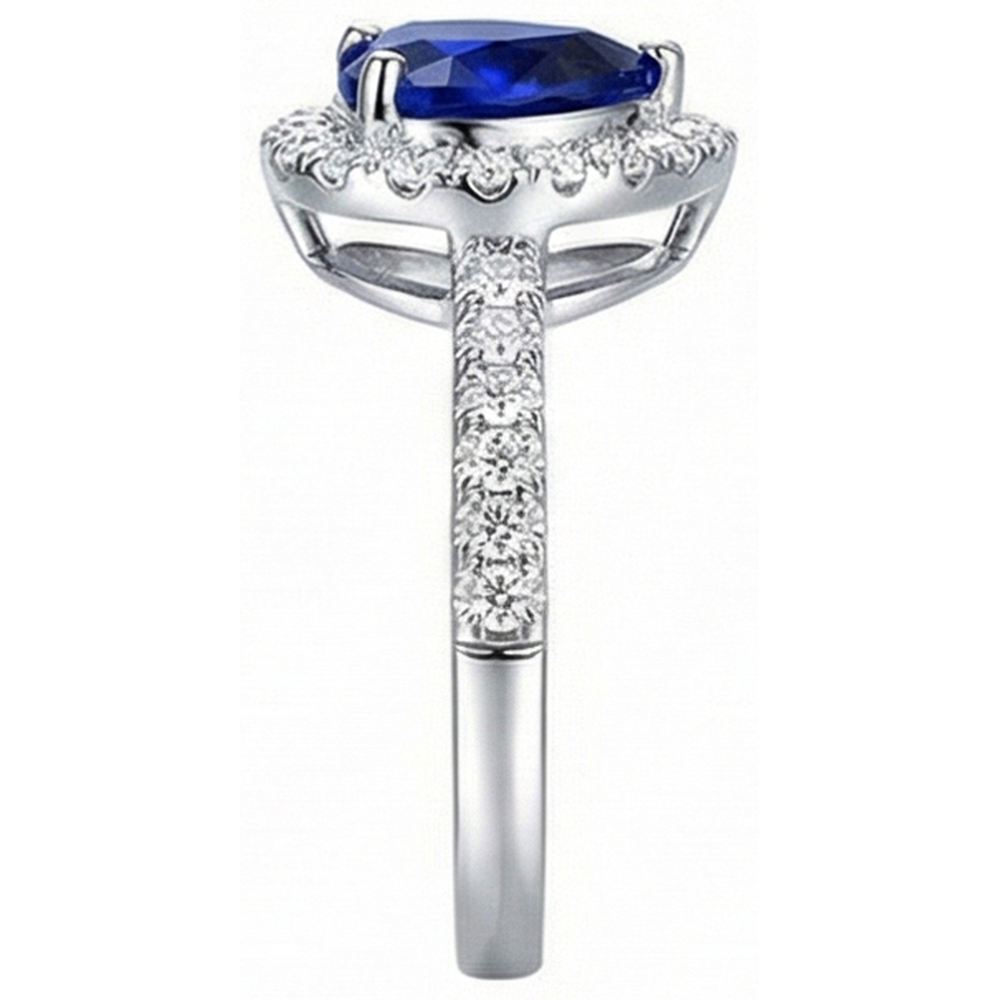 Women Natural Earth Mined Diamond Halo Heart Shaped Ring Blue Sapphire 4 Carats