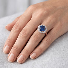 Women Natural Earth Mined Diamond Halo Ring Flower Style Blue Sapphire 3 Carats Rose Gold