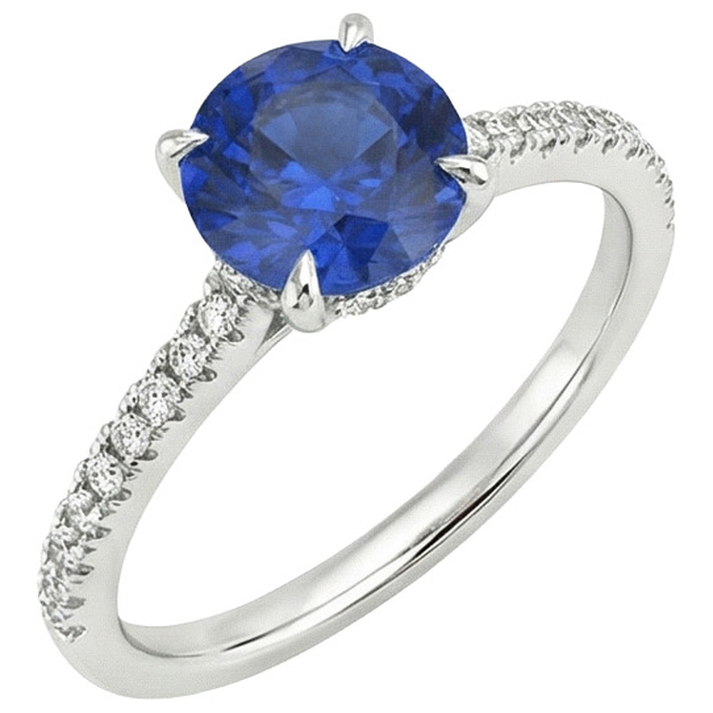 Women Natural Earth Mined Diamond Jewellery Accented Round Ceylon Sapphire 2.50 Carats Gold