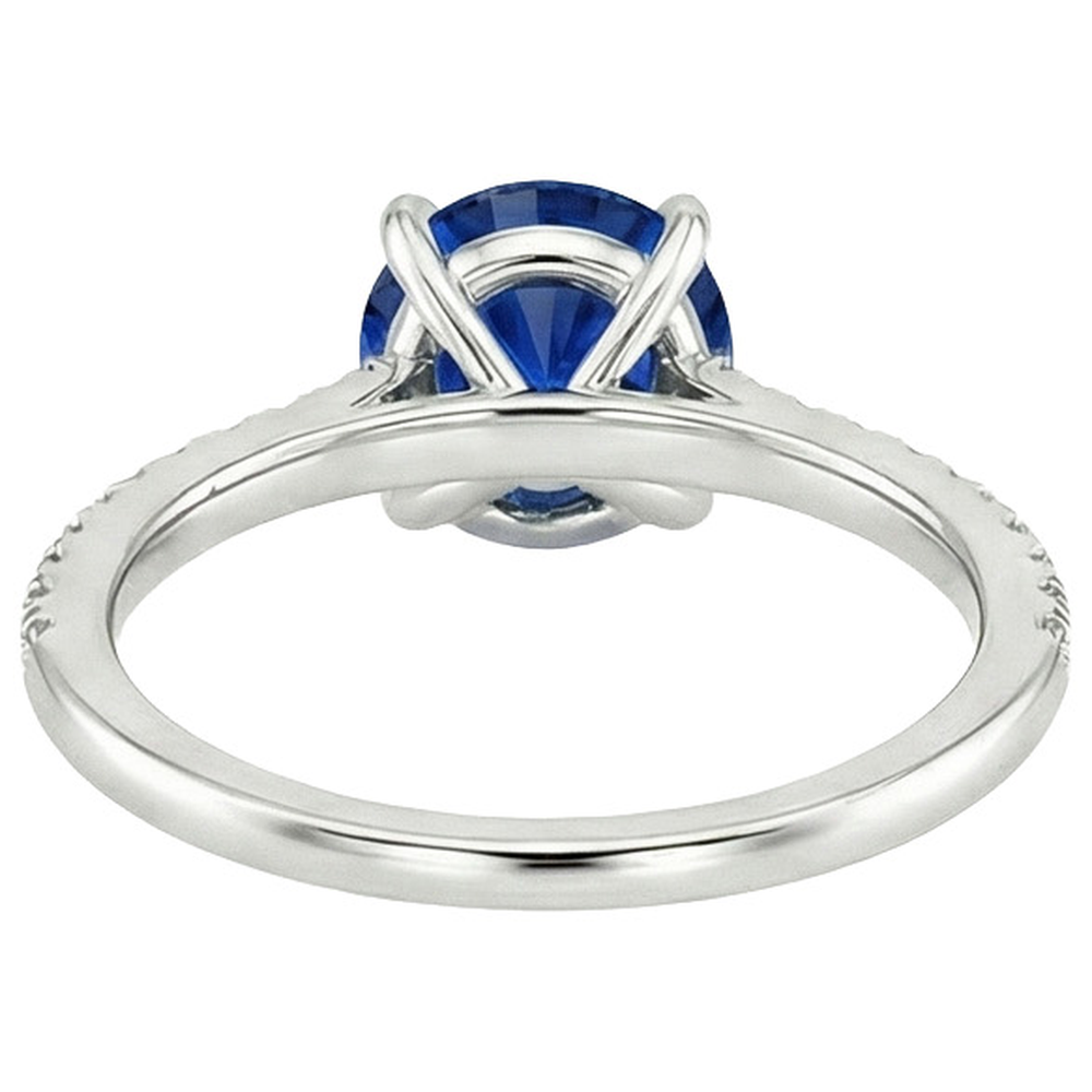 Women Natural Earth Mined Diamond Jewellery Accented Round Ceylon Sapphire 2.50 Carats Gold