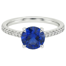Women Natural Earth Mined Diamond Jewellery Accented Round Ceylon Sapphire 2.50 Carats Gold