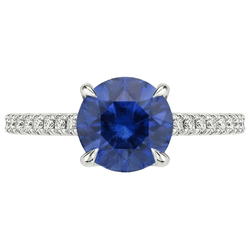 Women Natural Earth Mined Diamond Jewellery Accented Round Ceylon Sapphire 2.50 Carats Gold