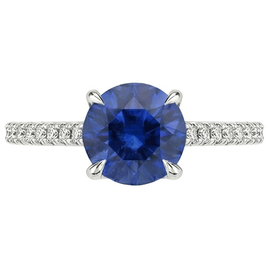 Women Natural Earth Mined Diamond Jewellery Accented Round Ceylon Sapphire 2.50 Carats Gold