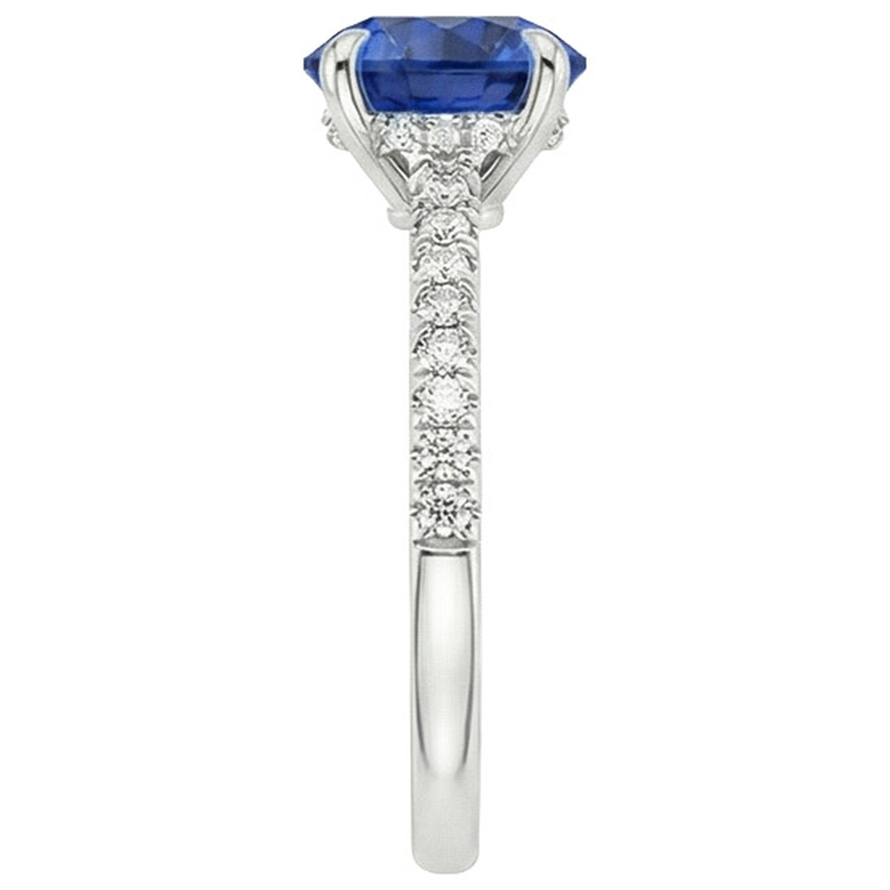 Women Natural Earth Mined Diamond Jewellery Accented Round Ceylon Sapphire 2.50 Carats Gold