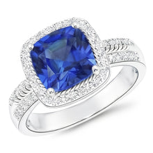 Women Natural Earth Mined Diamond Ring Cushion Halo Blue Sapphire With Accents 4.50 Carats
