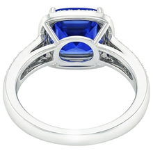 Women Natural Earth Mined Diamond Ring Cushion Halo Blue Sapphire With Accents 4.50 Carats